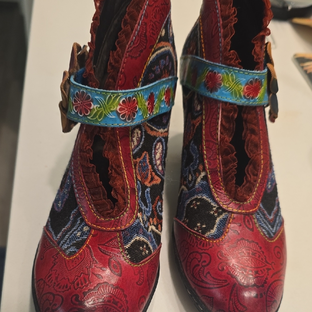 Bohemian Red and Blue Women's Heels